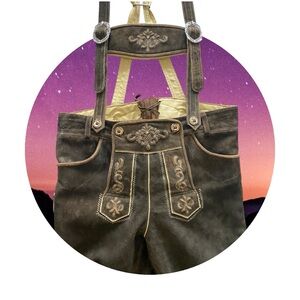 Vintage Embroidered suede Lederhosen with Suspenders
